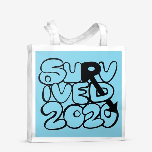 Сумка-шоппер &laquo;Survived2020 слоган в стиле граффити на синем фоне&raquo;