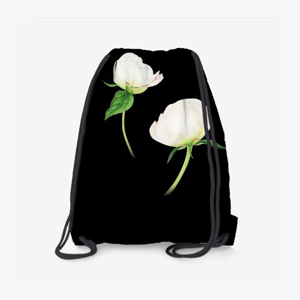 Рюкзак «Белые пионы на черном фоне»