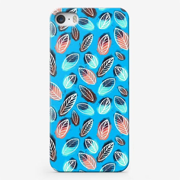 Чехол iPhone «Узор листьев на голубом фоне»