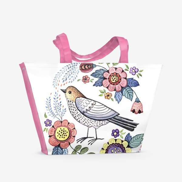 Пляжная сумка «Птичка и цветы»