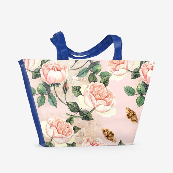 Пляжная сумка «Винтажный орнамент с розами и бабочками»