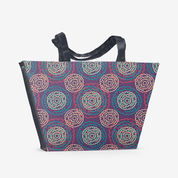 Пляжная сумка «Разноцветные цветы на фиолетовом фоне»
