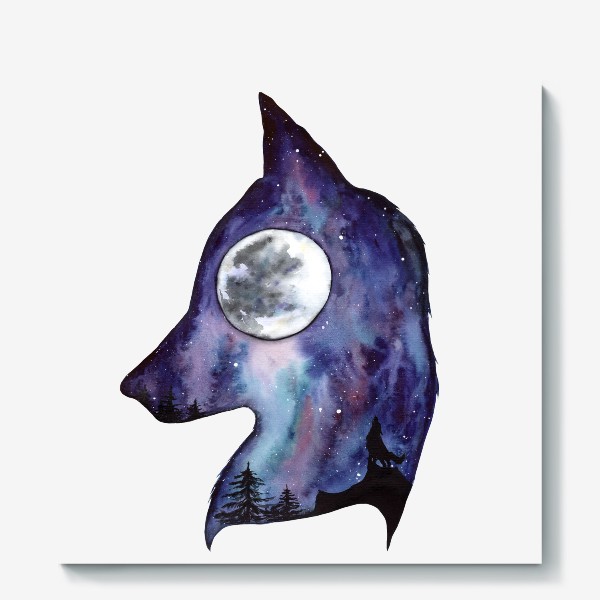 Холст «Волк. Луна и Космос.»
