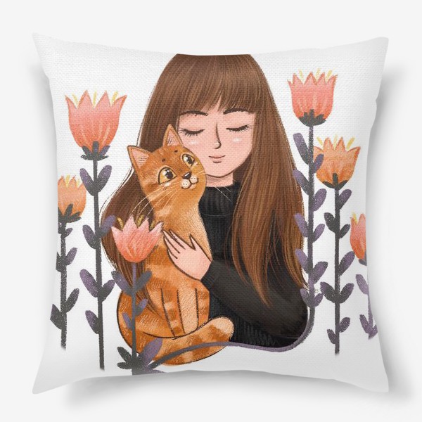Подушка «Девушка с рыжим котом»