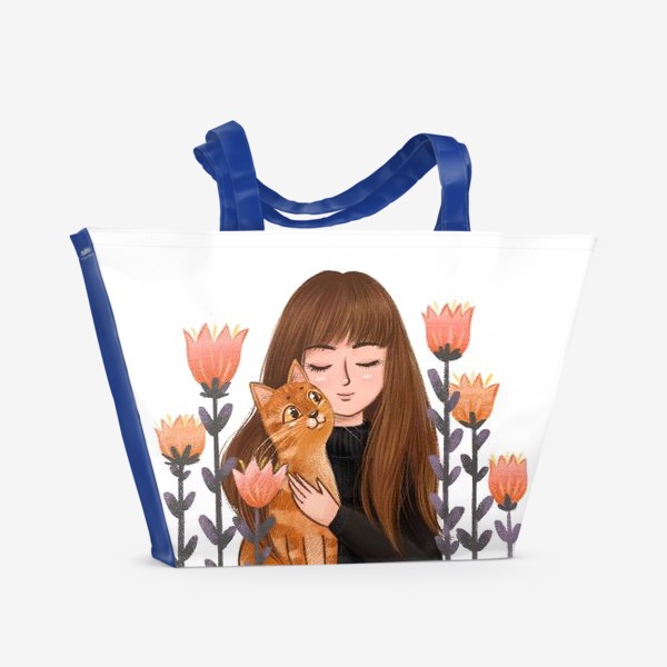 Пляжная сумка «Девушка с рыжим котом»