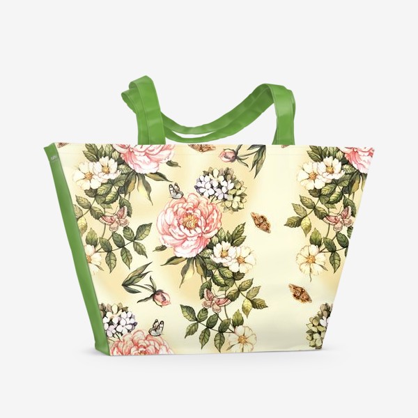 Пляжная сумка «Нежный винтажный паттерн с цветами  и бабочками»