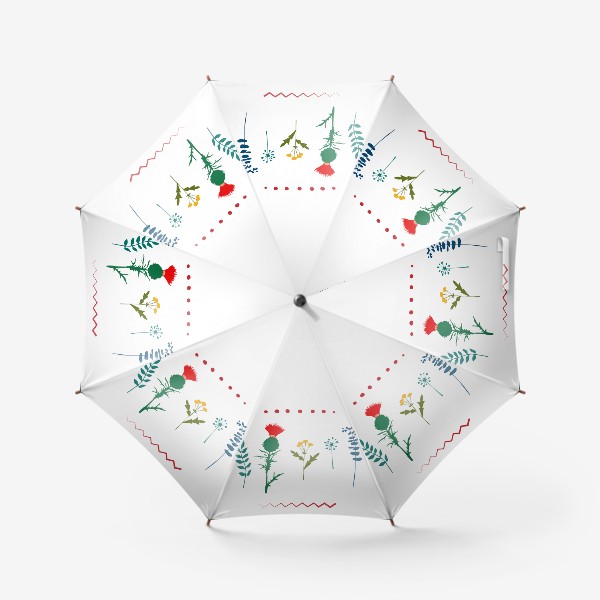 Зонт «Чертополох, пижма и другие травы на белом фоне»