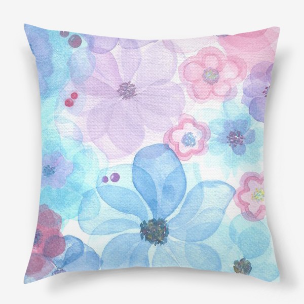 Подушка «Розовые, голубые, фиолетовые цветы»
