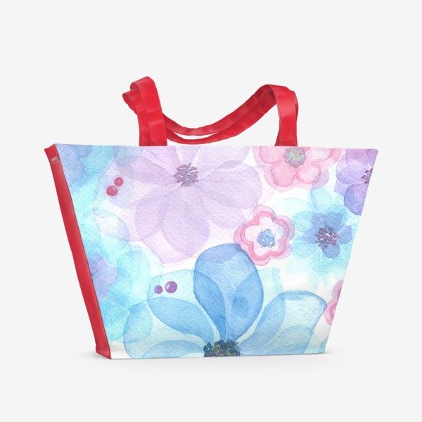 Пляжная сумка &laquo;Розовые, голубые, фиолетовые цветы&raquo;