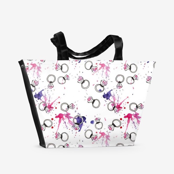Пляжная сумка «purple brilliants pattern. Колечки и бриллианты»