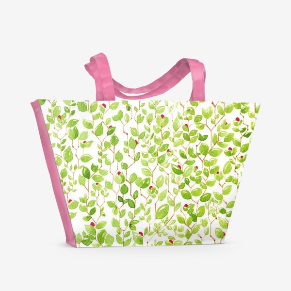 Пляжная сумка «Паттерн с листьями и ягодами»