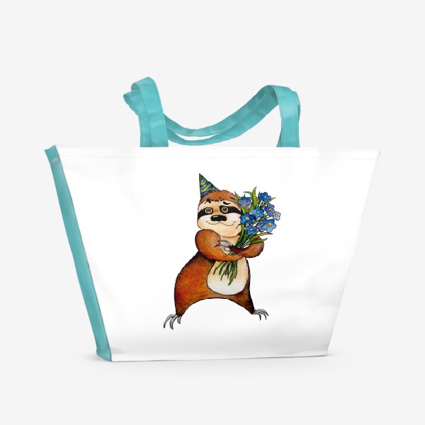Пляжная сумка «Акварельный забавный ленивчик»