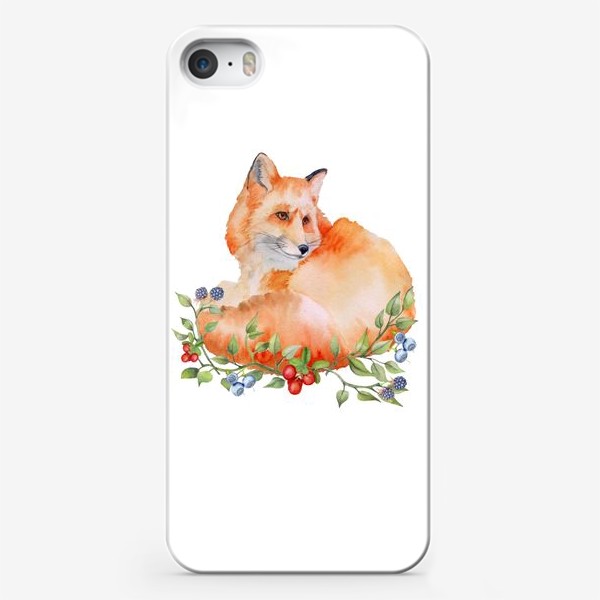 Чехол iPhone «Рыжая лисичка в кустах лесных ягод.»