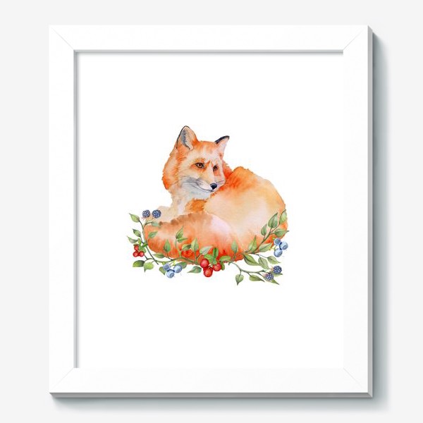 Картина «Рыжая лисичка в кустах лесных ягод.»