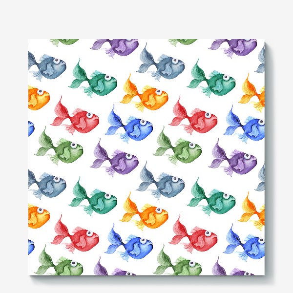 Холст «Акварель, Разноцветные рыбки.»