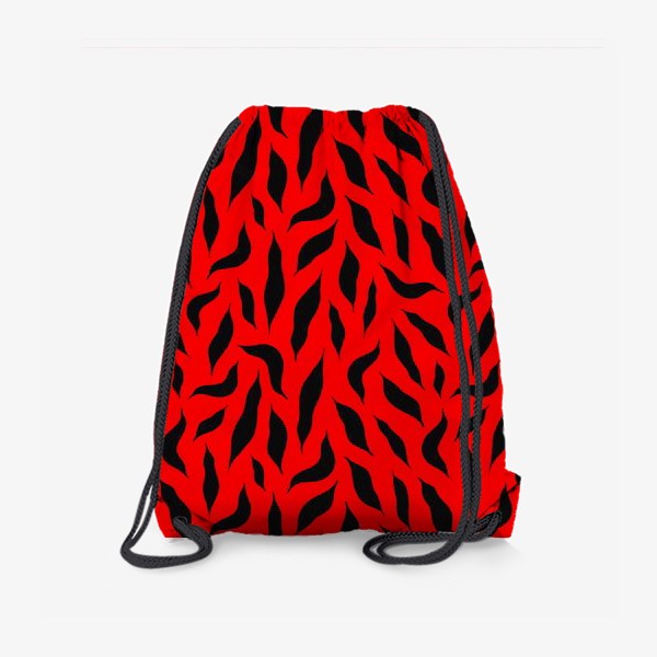 Рюкзак «Черные перья на красном фоне. Красно-черный абстрактный узор. »