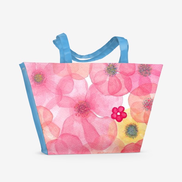 Пляжная сумка «Красные, розовые, желтые, оранжевые цветы»