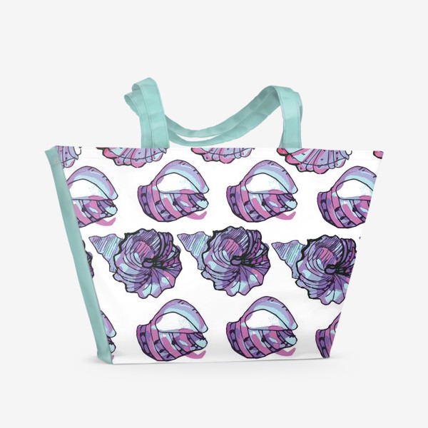 Пляжная сумка «Розовые ракушки. Морская тема.»