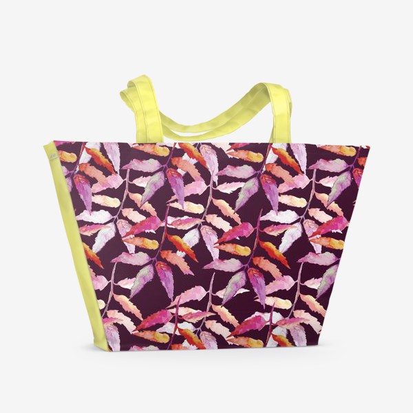 Пляжная сумка «Листья на фиолетовом. Акварель.»