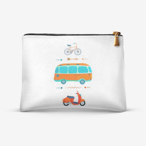 Косметичка «Автобус, мотороллер и велосипед на белом фоне»