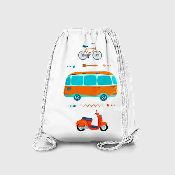 Рюкзак &laquo;Автобус, мотороллер и велосипед на белом фоне&raquo;