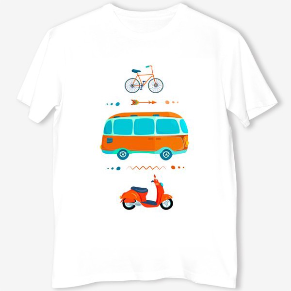 Футболка «Автобус, мотороллер и велосипед на белом фоне»
