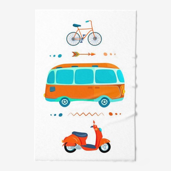 Полотенце «Автобус, мотороллер и велосипед на белом фоне»