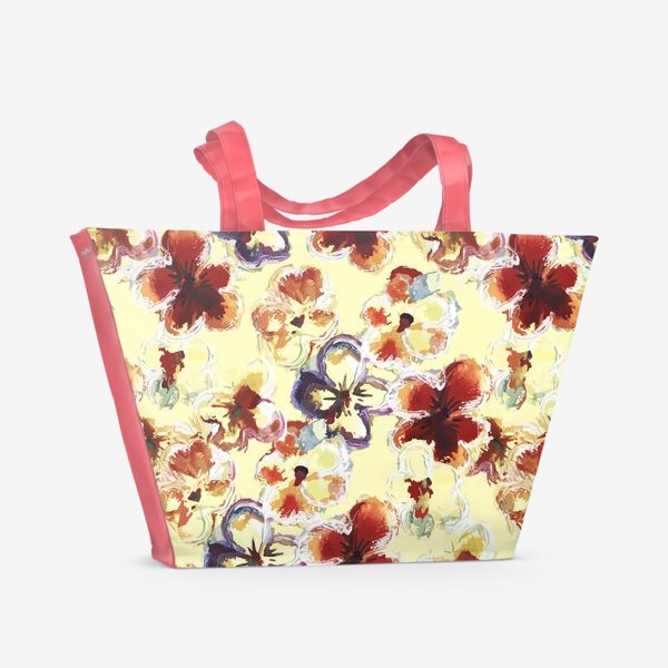 Пляжная сумка «Цветы. Анютины глазки акварелью.»