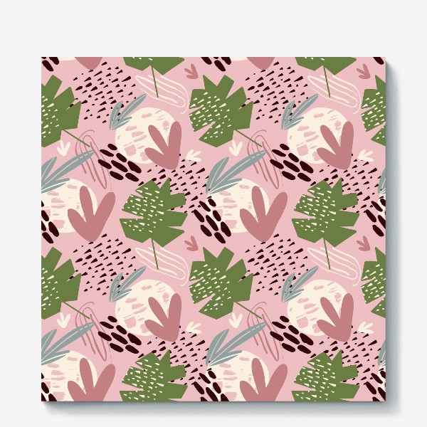 Холст «паттерн с абстрактным фоном и тропическими листьями на розовом фоне »