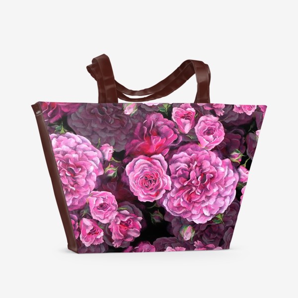 Пляжная сумка «Pозы розовые на черном»