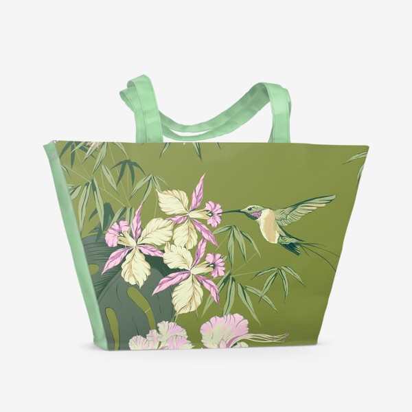 Пляжная сумка «Тропические цветы и колибри»