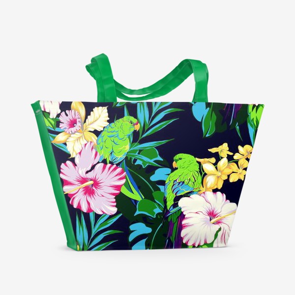 Пляжная сумка &laquo;Попугаи в тропических цветах&raquo;