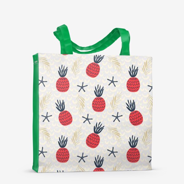 Сумка-шоппер «паттерн красные дудл  ананасы на сером фоне »