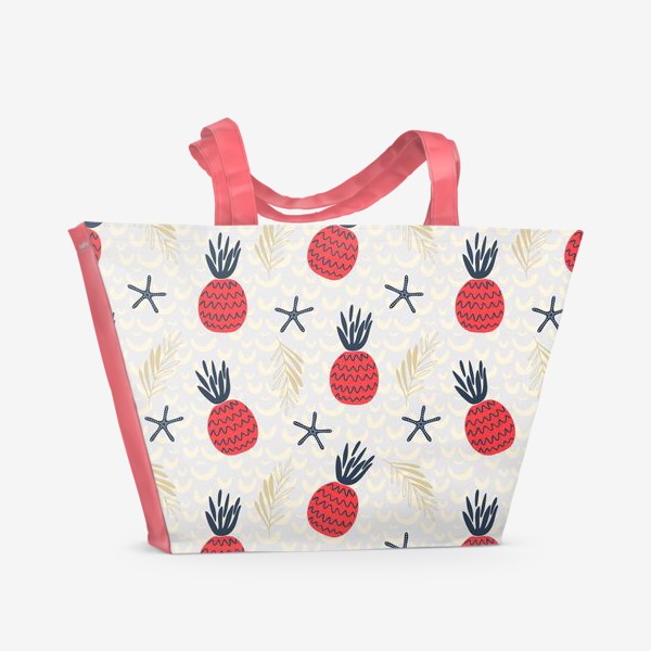 Пляжная сумка «паттерн красные дудл  ананасы на сером фоне »
