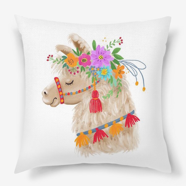Подушка «иллюстрация милая альпака с цветами »