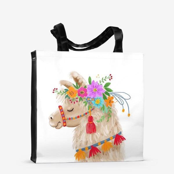 Сумка-шоппер «иллюстрация милая альпака с цветами »