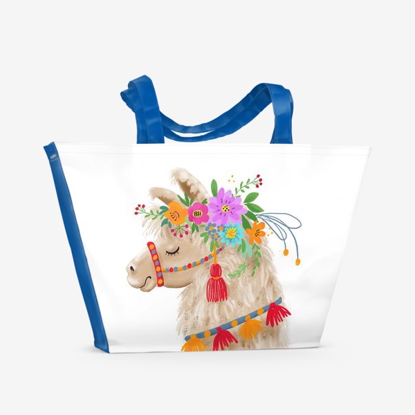 Пляжная сумка «иллюстрация милая альпака с цветами »