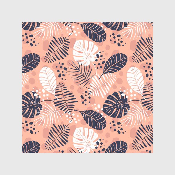 Скатерть «паттерн с синими и белыми тропическими листьями на розовом фоне »