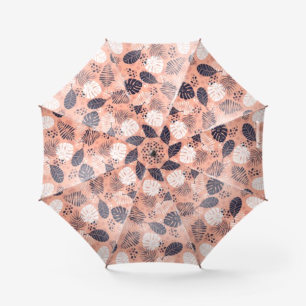 Зонт &laquo;паттерн с синими и белыми тропическими листьями на розовом фоне &raquo;