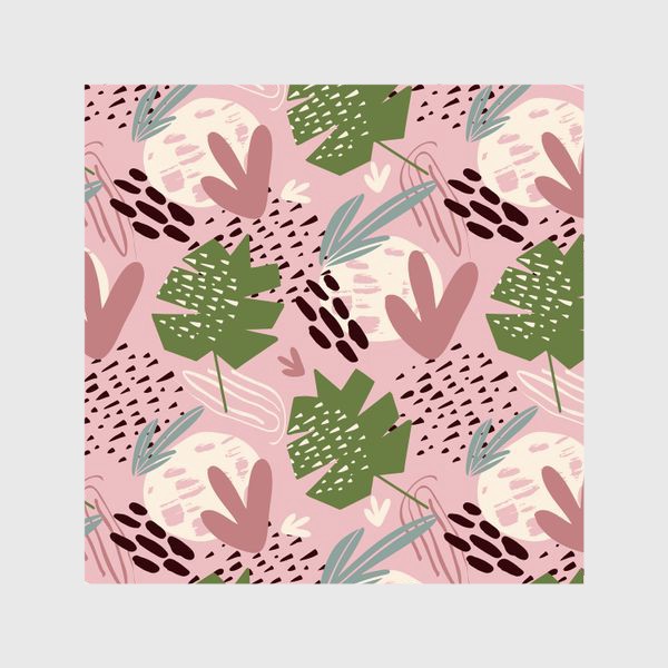 Шторы «паттерн с абстрактным фоном и тропическими листьями на розовом фоне »