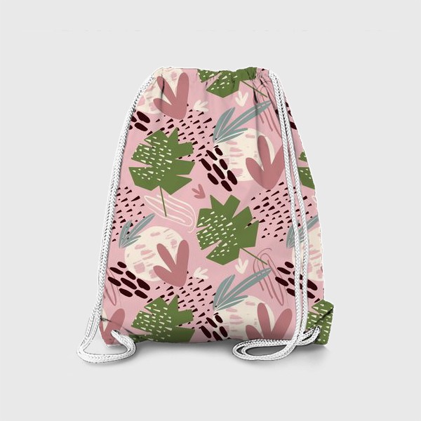 Рюкзак «паттерн с абстрактным фоном и тропическими листьями на розовом фоне »