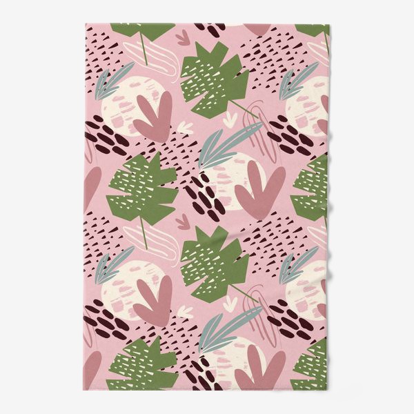 Полотенце «паттерн с абстрактным фоном и тропическими листьями на розовом фоне »