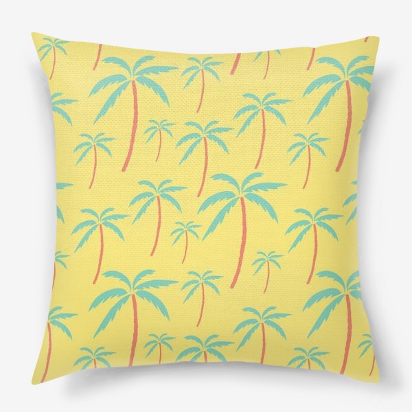 Подушка «паттерн зеленые пальмы на желтом фоне »