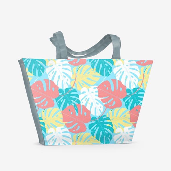 Пляжная сумка &laquo;паттерн с разноцветными тропическими листьями монстера &raquo;