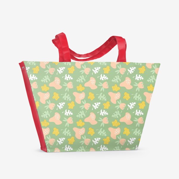 Пляжная сумка &laquo;паттерн с тропическими листьями и цветами пастельных цветов &raquo;