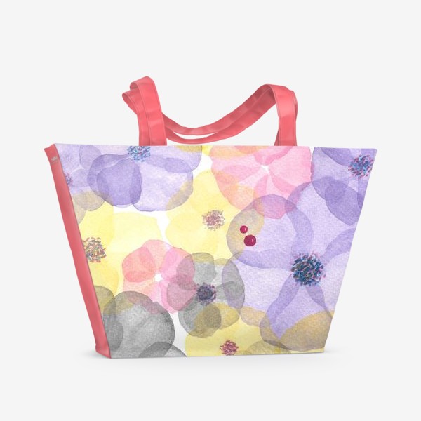 Пляжная сумка «Желтые, фиолетовые, черные цветы»