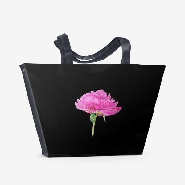 Пляжная сумка «Розовый пион на черном фоне»