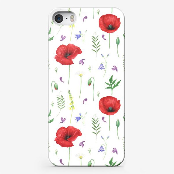 Чехол iPhone «Луговые цветы: маки, ромашки, колокольчики»
