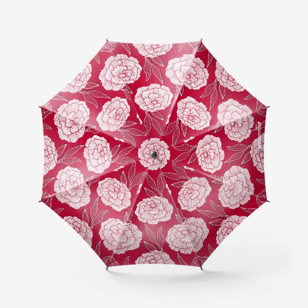 Зонт «Белые пионы на красном. Японский мотив»