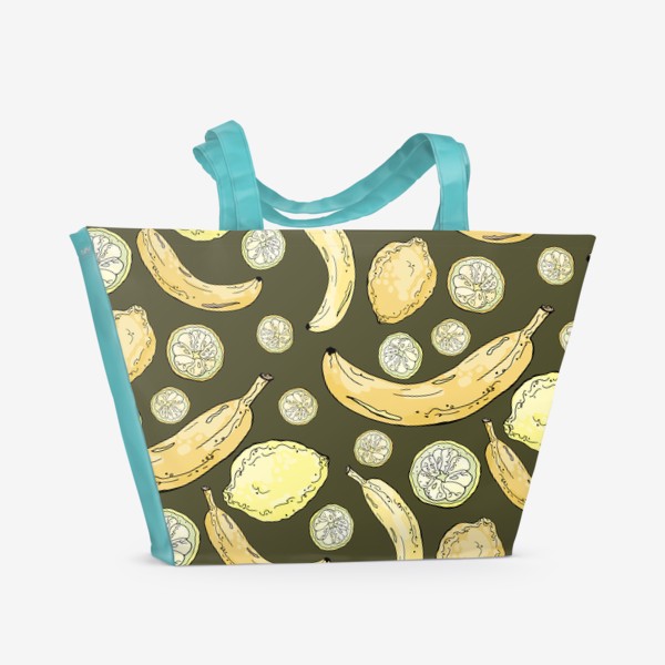 Пляжная сумка «Летний паттерн с лимонами и бананами»